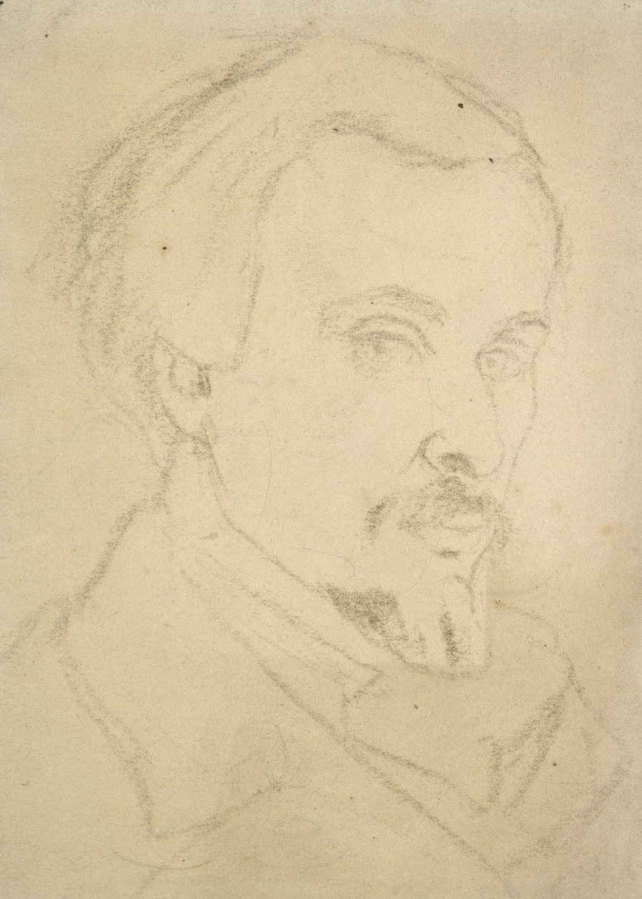 Autoportret (brązowa kreda na papierze płowożółtym) autorstwa Dante Gabriel Charles Rossetti
