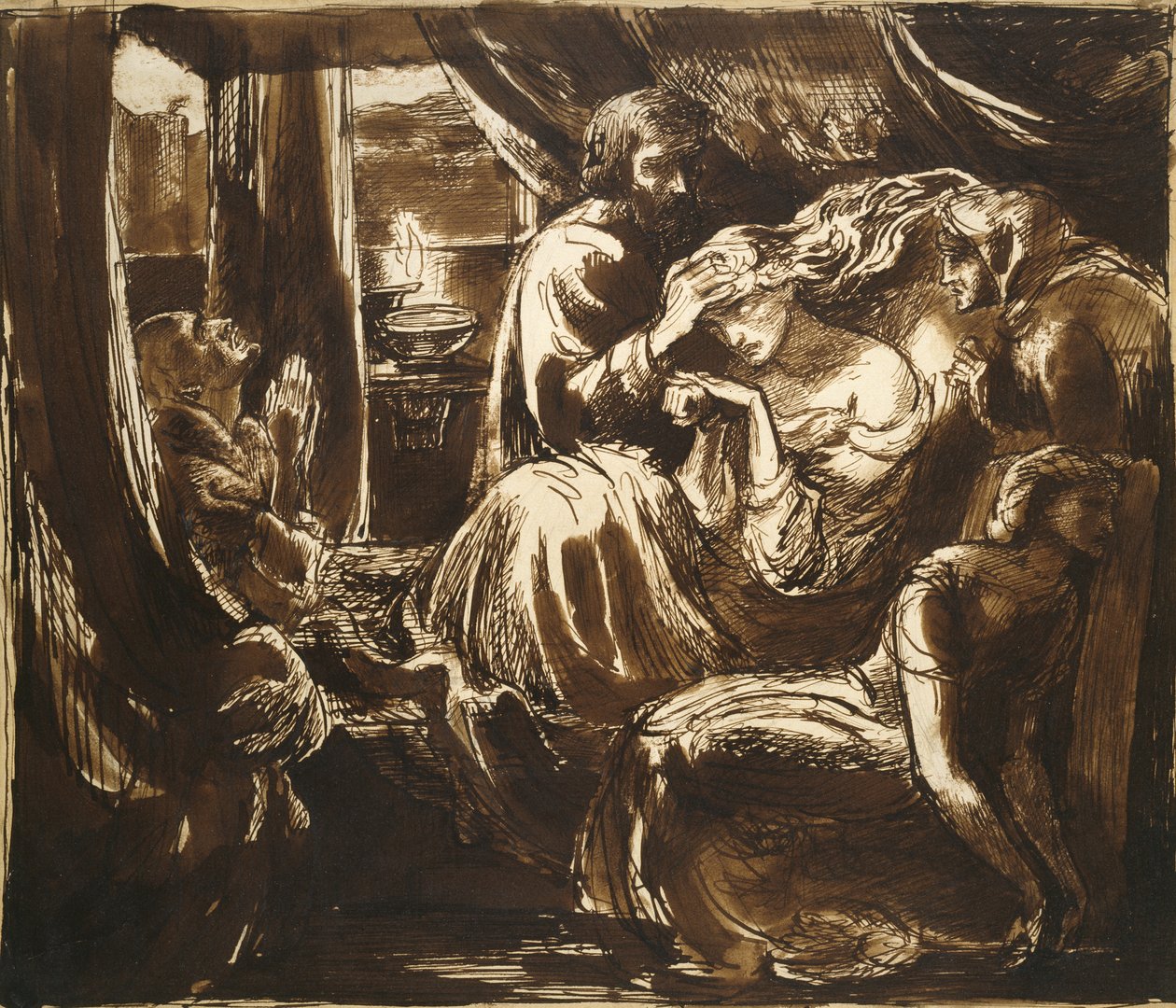 Śmierć Lady Makbet, XIX w. (pióro i tusz na papierze) autorstwa Dante Gabriel Charles Rossetti