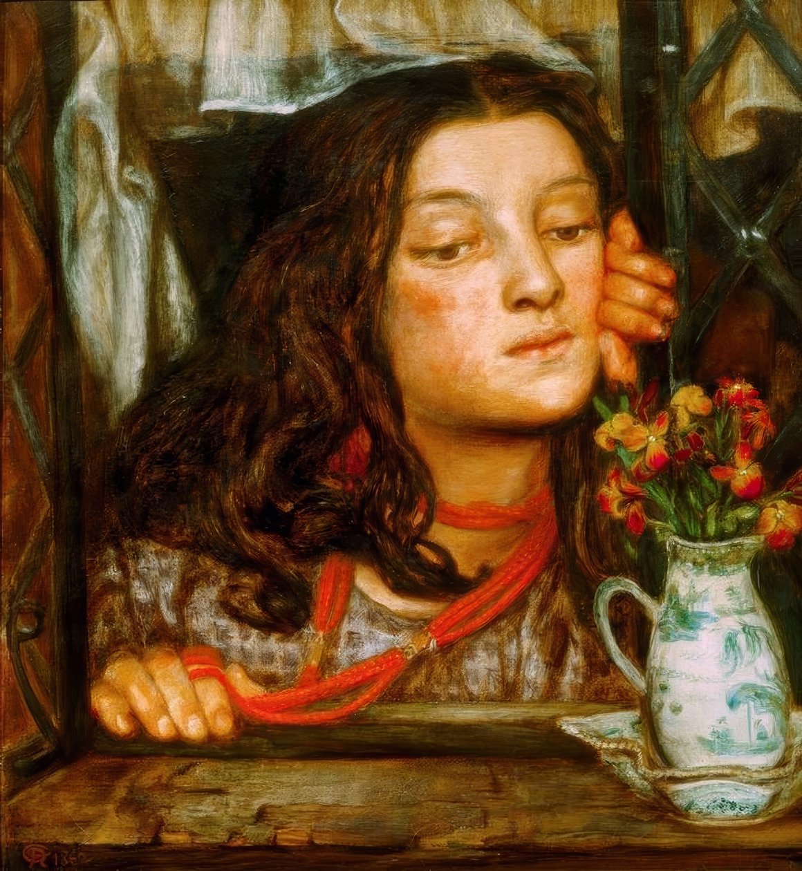 Dziewczyna przy kracie autorstwa Dante Gabriel Charles Rossetti