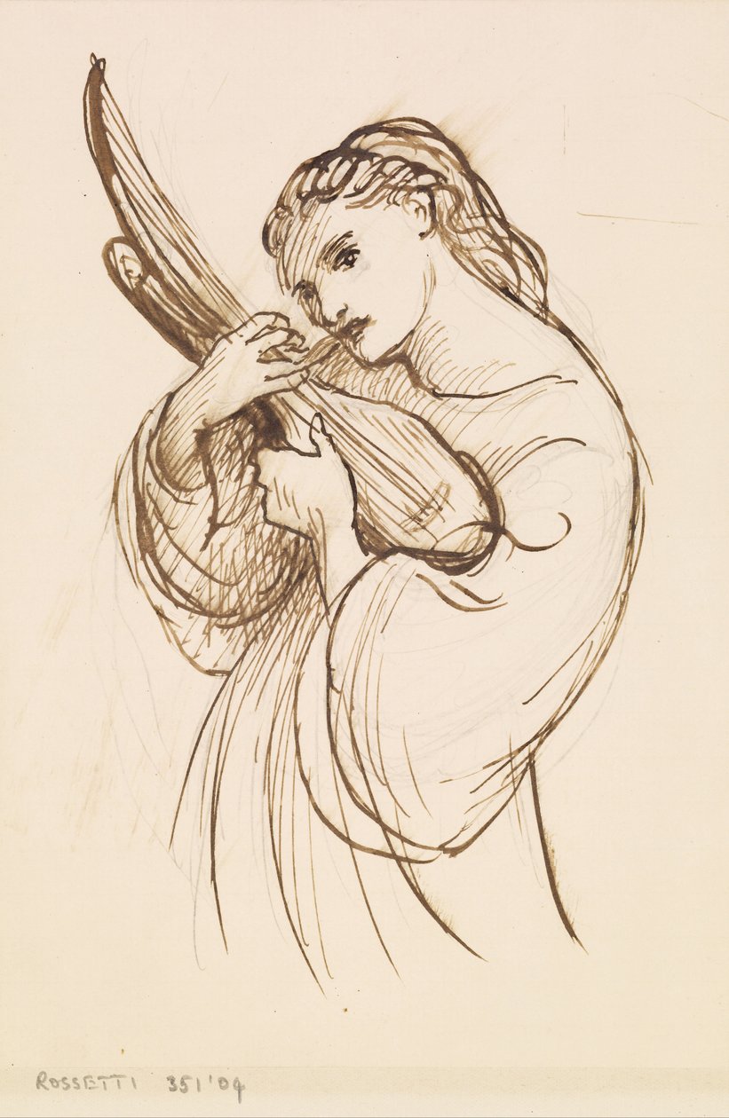 Dziewczyna z instrumentem muzycznym autorstwa Dante Gabriel Charles Rossetti