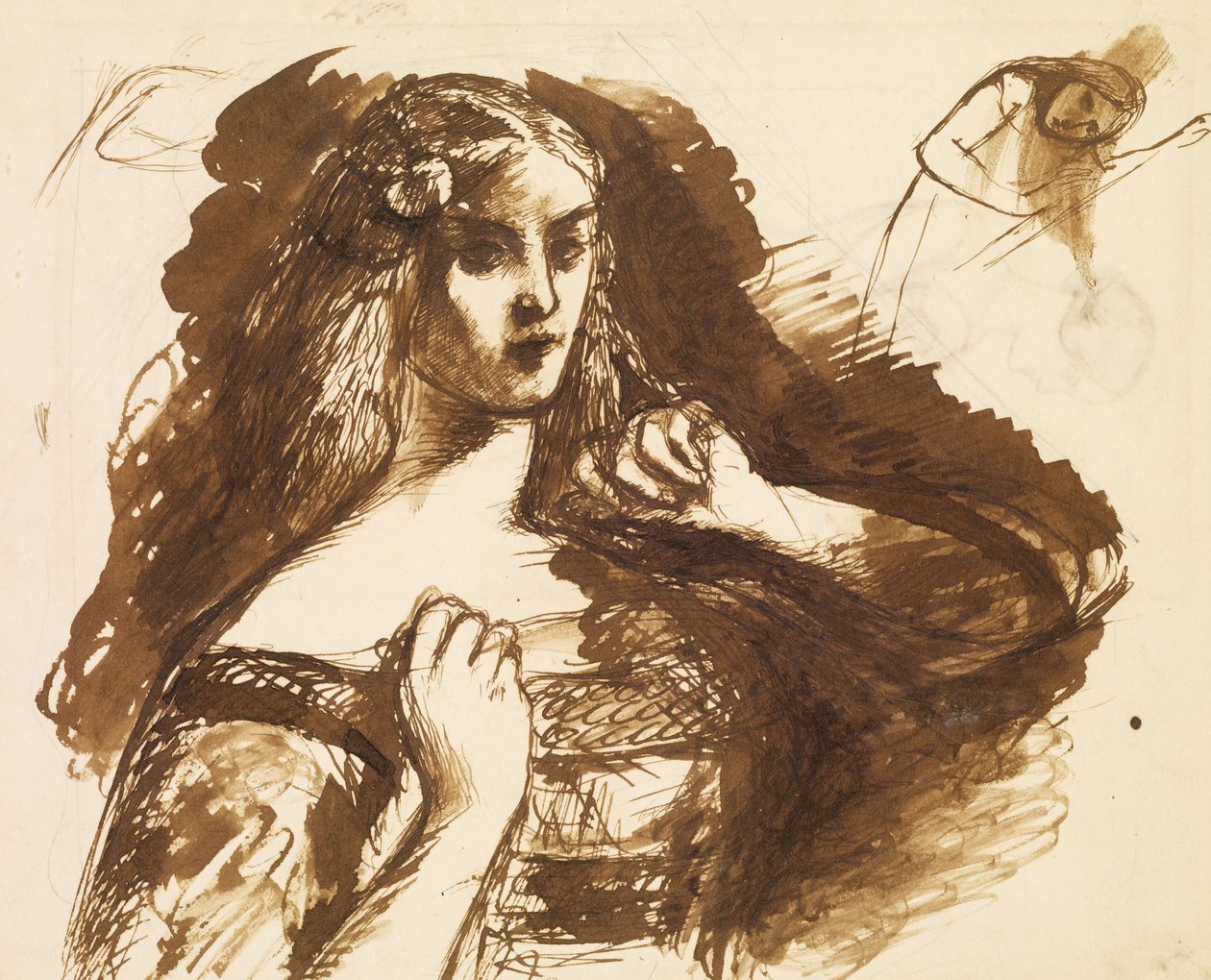 Szkic w połowie długości młodej kobiety autorstwa Dante Gabriel Charles Rossetti