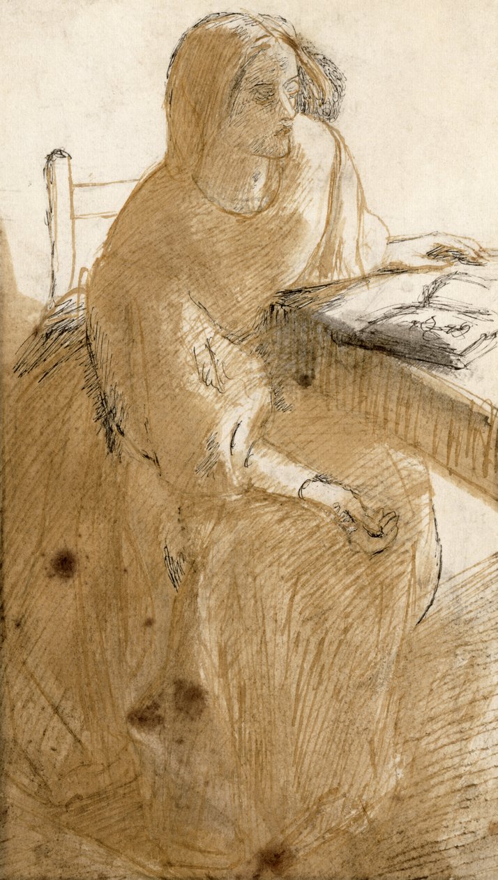 Lizzie Siddal (1832-62) (pióro i atrament i toaleta na papierze) autorstwa Dante Gabriel Charles Rossetti