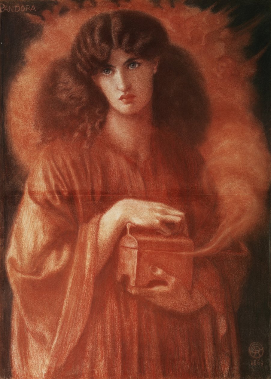 Pandora, 1869 (kreda na papierze) autorstwa Dante Gabriel Charles Rossetti