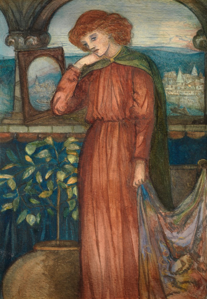 Pani Shalott (wc na karcie) autorstwa Dante Gabriel Charles Rossetti
