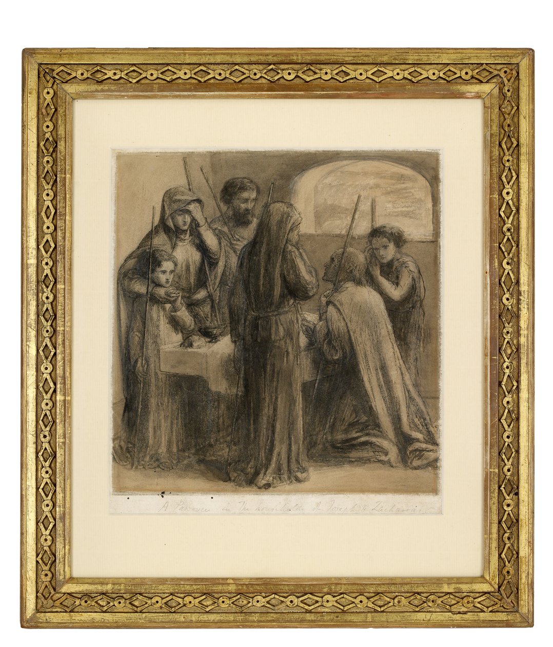 Pascha w domu Józefa i Zachariasza, ok. 1850 r. (grafit i pióro oraz czarny atrament i szarość na białym papierze) autorstwa Dante Gabriel Charles Rossetti