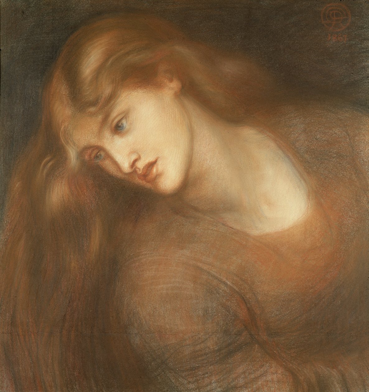 Aspecta Medusa, 1867 (kolorowe kredy na papierze) autorstwa Dante Gabriel Charles Rossetti