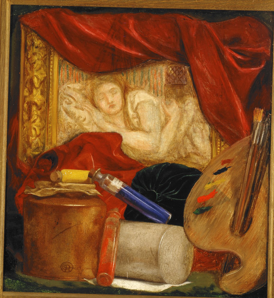 Butelki (olej na płycie montowane na panelu) autorstwa Dante Gabriel Charles Rossetti