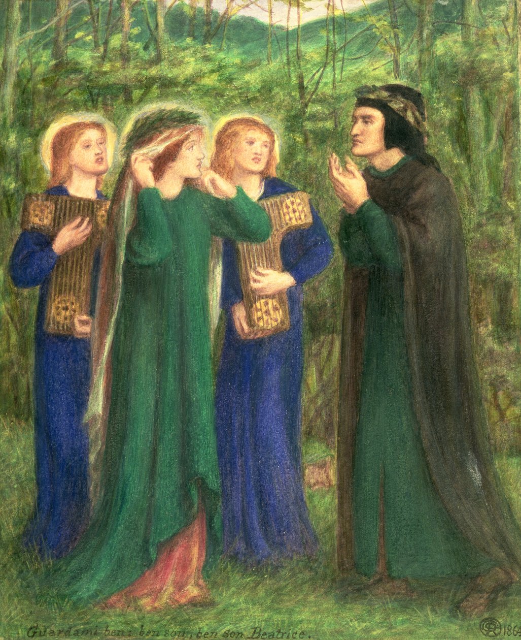 Spotkanie Dantego z Beatrice autorstwa Dante Gabriel Charles Rossetti
