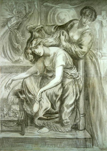 Pieśń Śmierci Desdemony (czarno-czerwona kreda na papierze) autorstwa Dante Gabriel Charles Rossetti