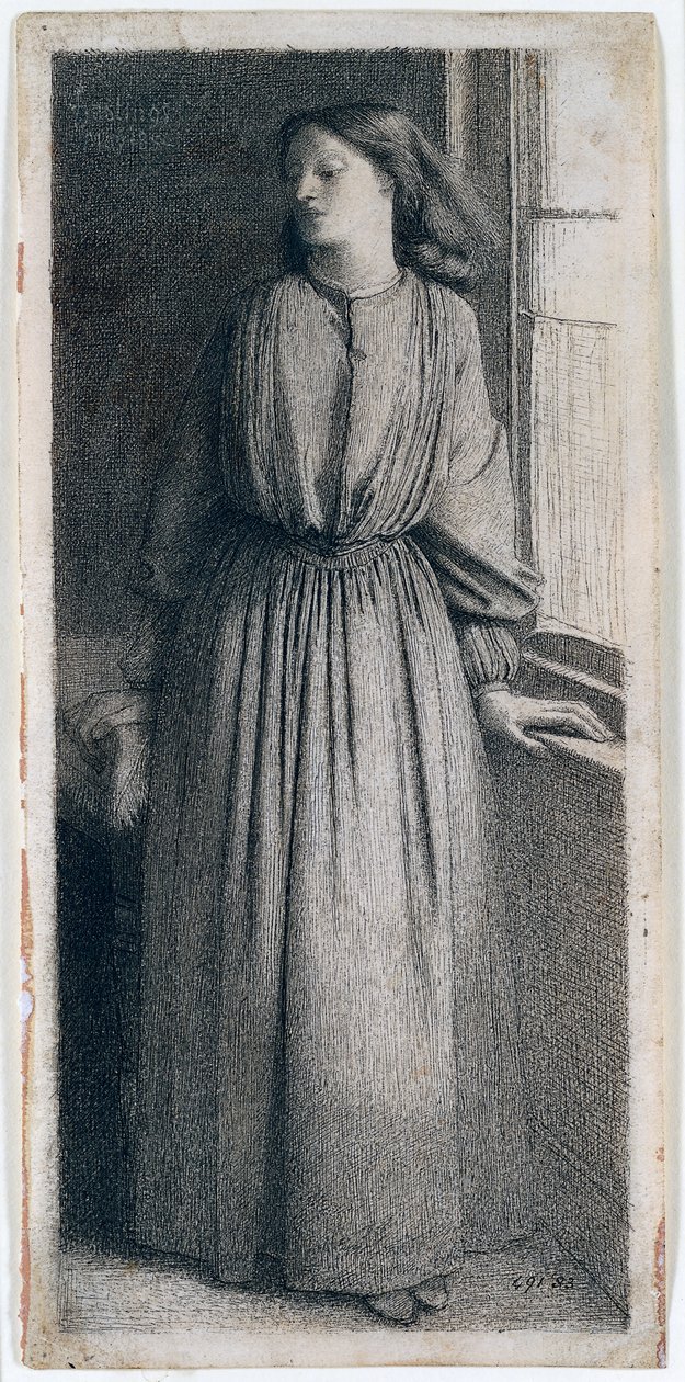 Elizabeth Siddal stojąca przy oknie autorstwa Dante Gabriel Charles Rossetti