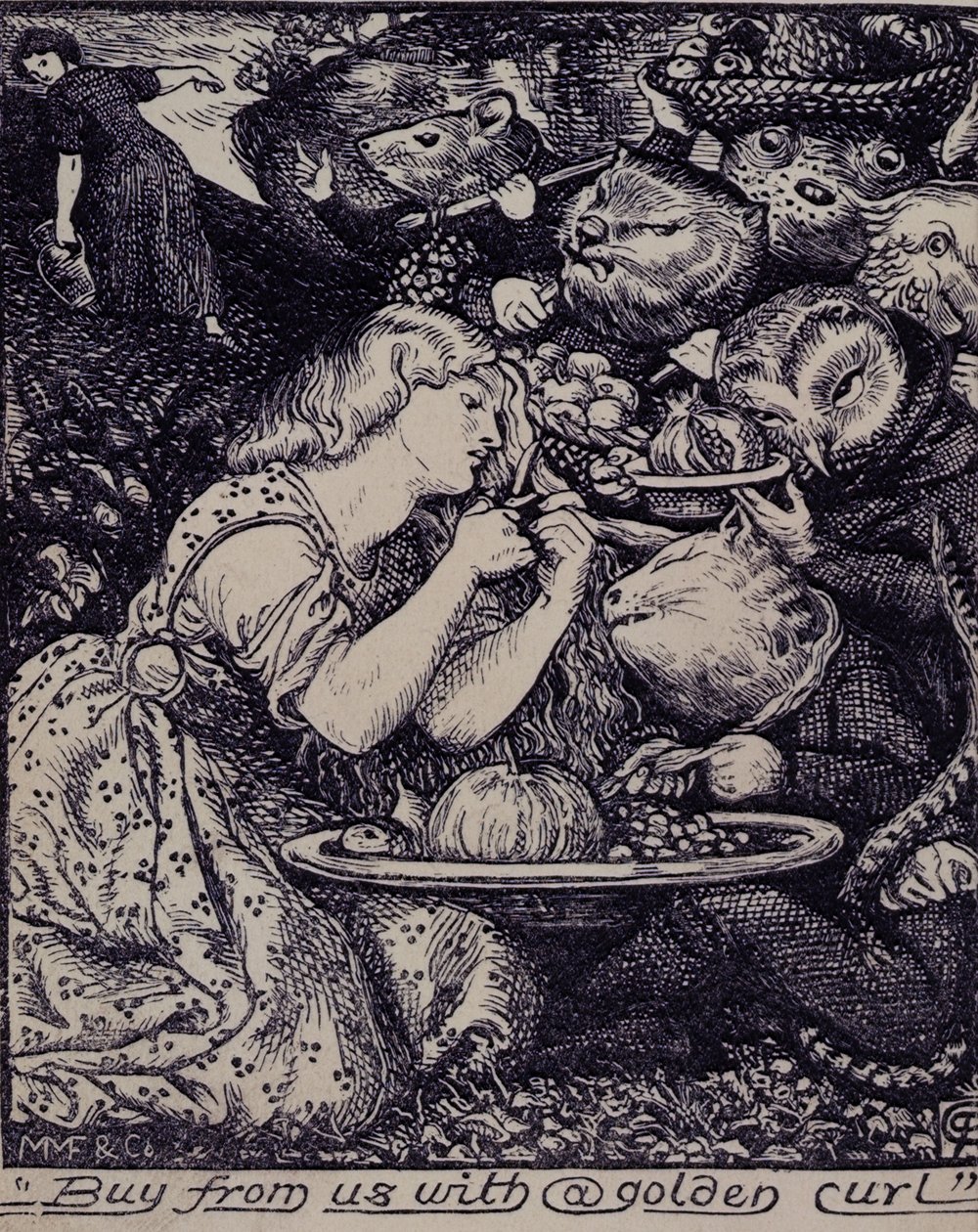 Frontyspis „Goblin Market i inne wiersze...” 1862 (lito) autorstwa Dante Gabriel Charles Rossetti