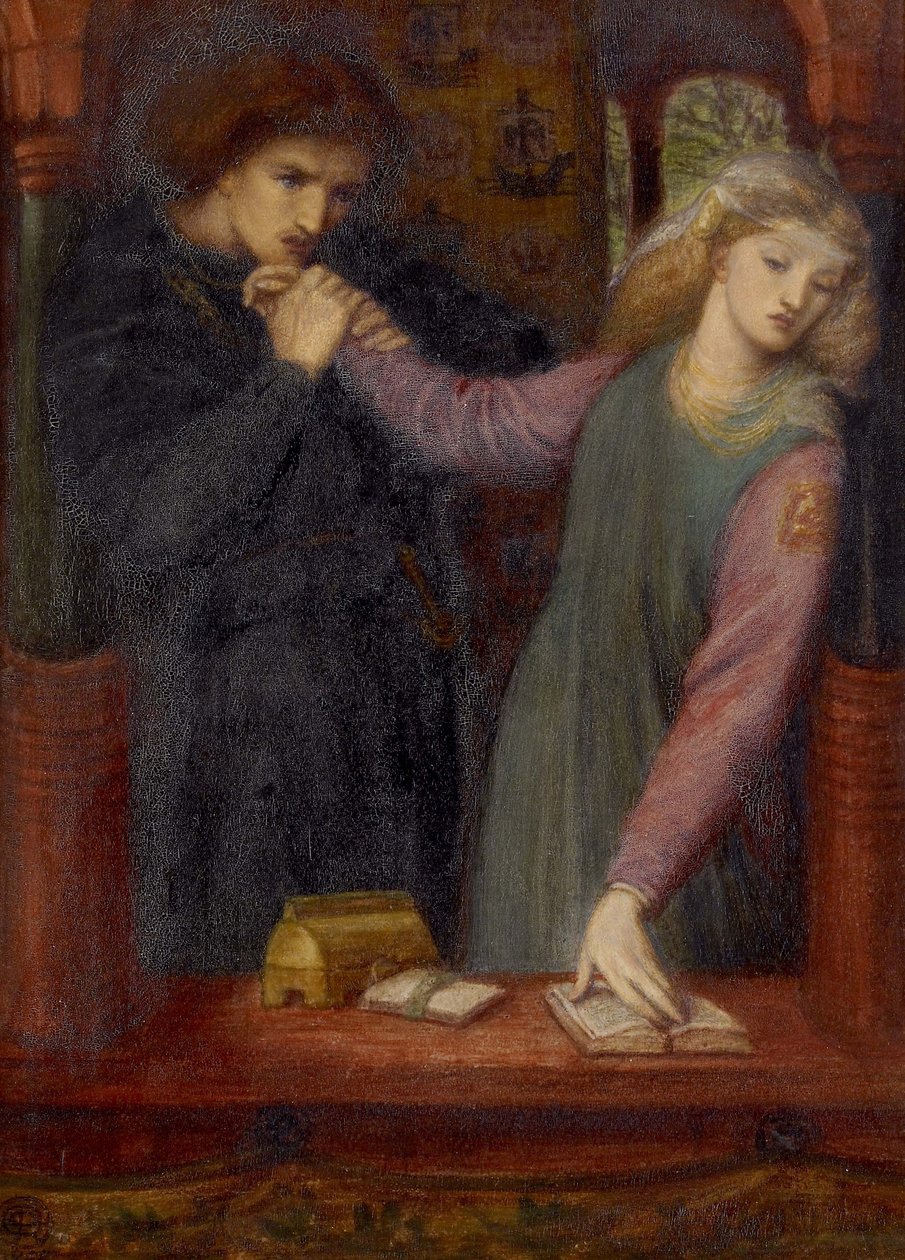 Hamlet i Ofelia, 1866 (akwarela i guma arabska na papierze) autorstwa Dante Gabriel Charles Rossetti