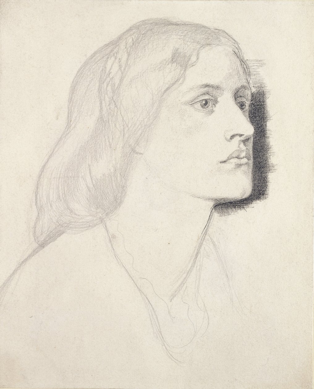 Portret panny Ruth Herbert, prawdopodobnie 1858 (grafit z piórem i czarnym tuszem na białym papierze) autorstwa Dante Gabriel Charles Rossetti