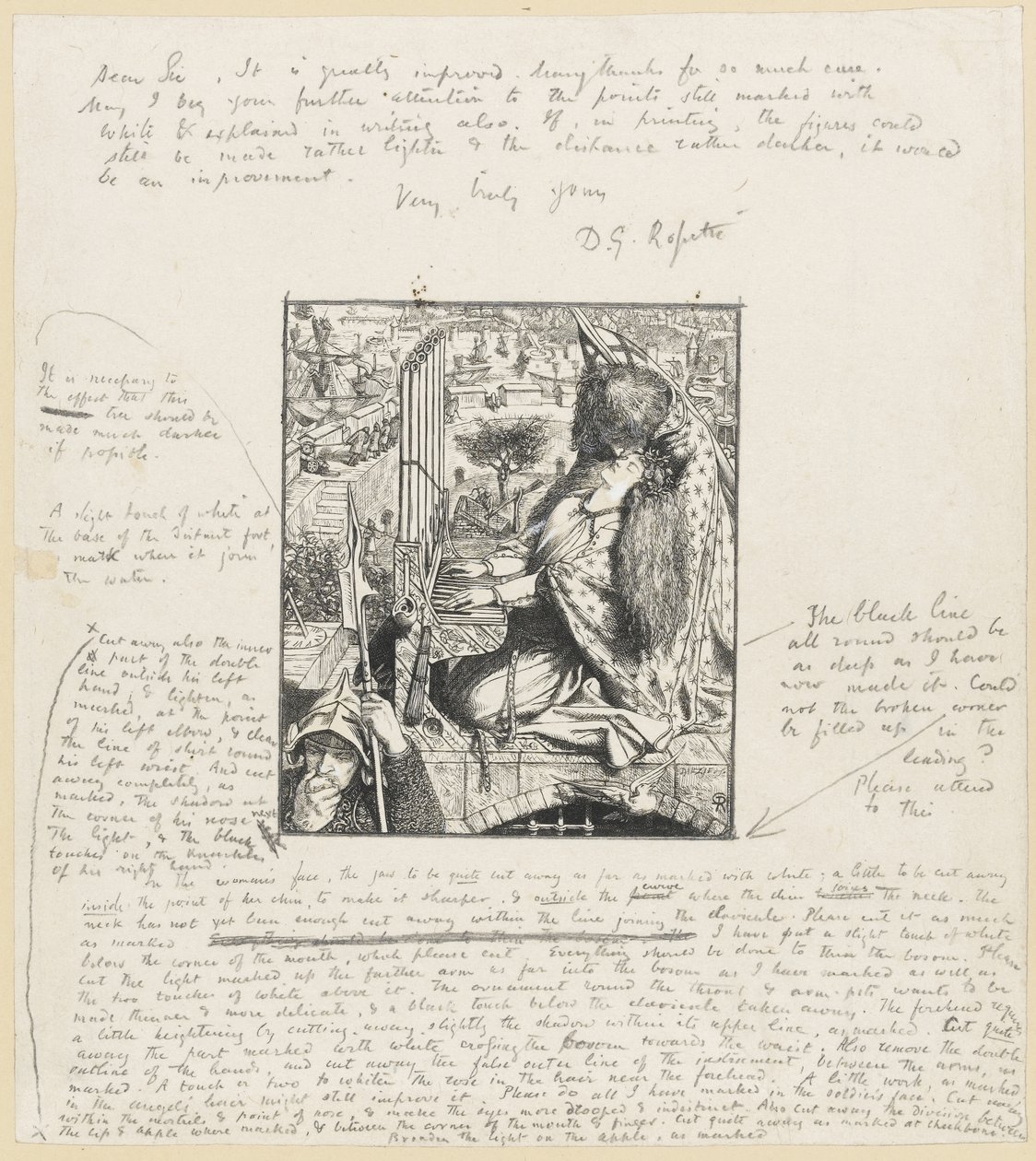 St Cecilia The Moxon Tennyson, ok.1857 (drewno i ołówek na papierze) autorstwa Dante Gabriel Charles Rossetti