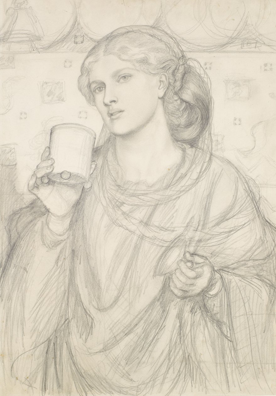 Studium do „Kielicha miłości” (ołówek na papierze) autorstwa Dante Gabriel Charles Rossetti