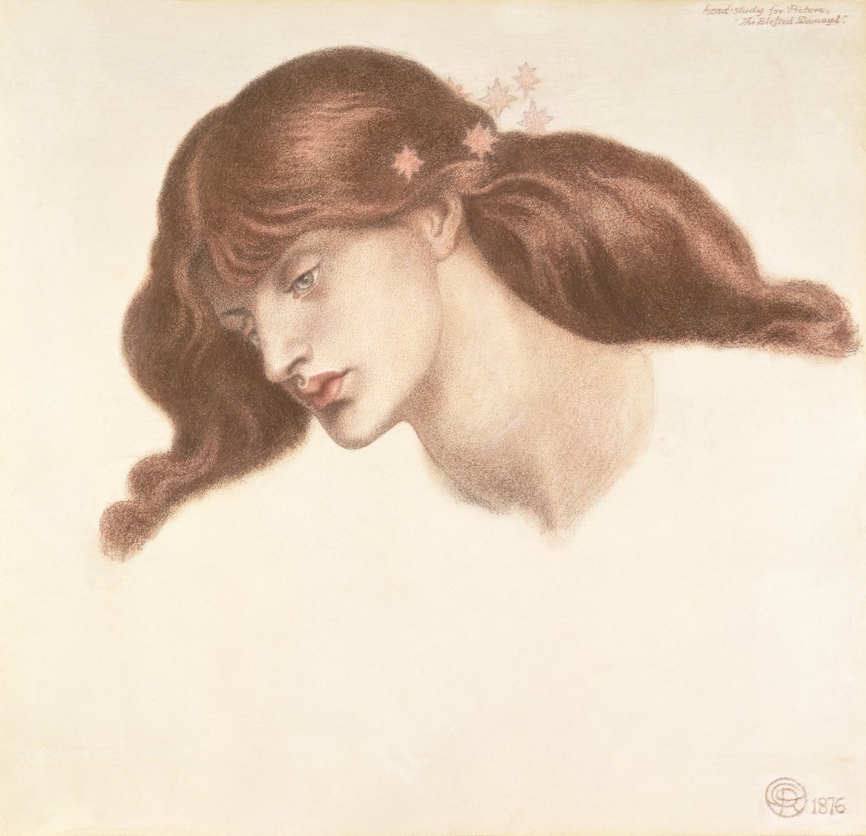 Studium dla Błogosławionego Damozela autorstwa Dante Gabriel Charles Rossetti
