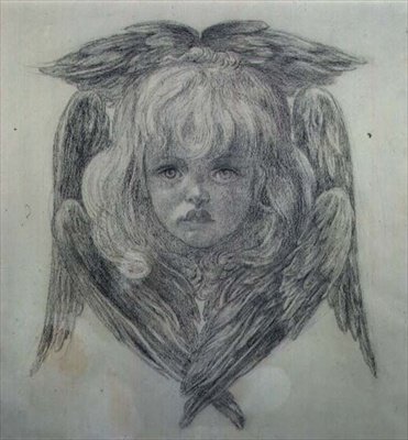 Studium głowy anioła dziecka w „Błogosławiony Damozel”, ok. 1875 (czarna kreda) (zob. 15166) autorstwa Dante Gabriel Charles Rossetti