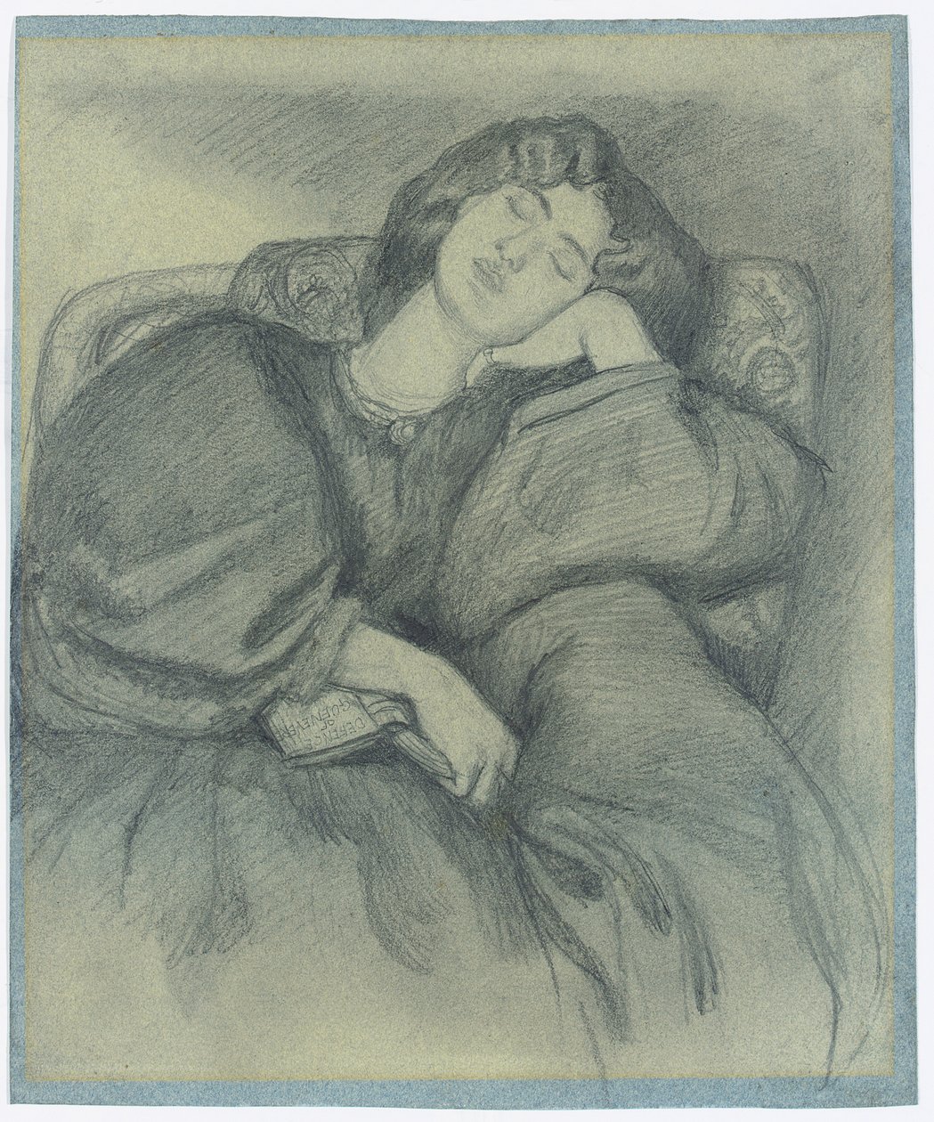 Studium Jane Morris śpiącej w tapicerowanym fotelu, autorstwa Dante Gabriel Charles Rossetti
