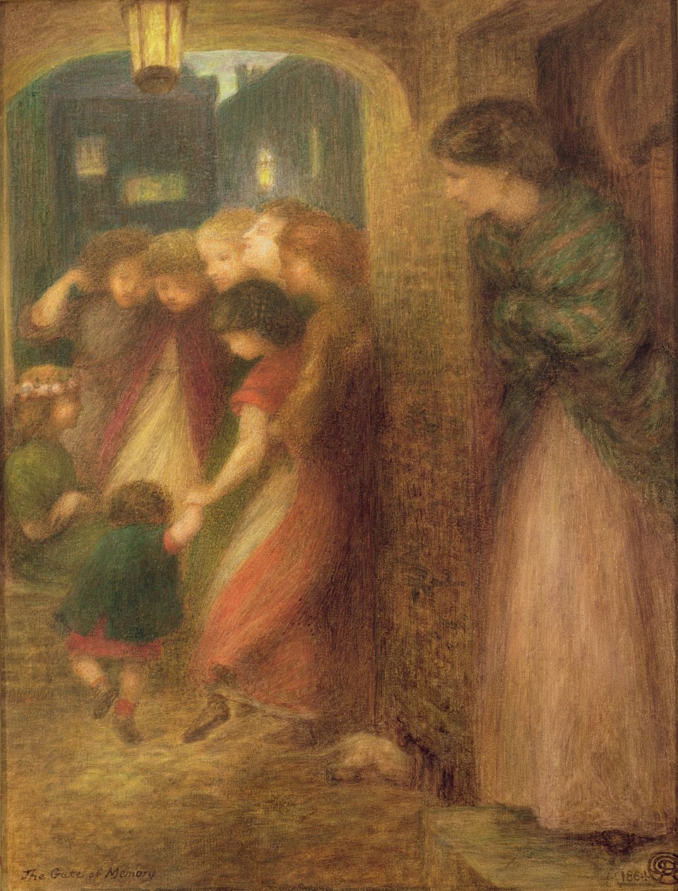 Brama Pamięci, 1864 (kolorowe kredy na papierze) autorstwa Dante Gabriel Charles Rossetti