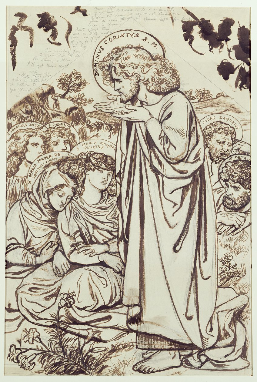 Kazanie na Górze (atrament, długopis i akwarela na papierze) autorstwa Dante Gabriel Charles Rossetti