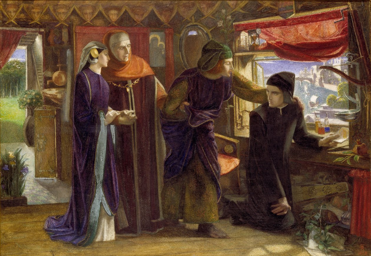 Dante rysujący Anioła w rocznicę śmierci Beatrice, 1853 autorstwa Dante Gabriel Rossetti