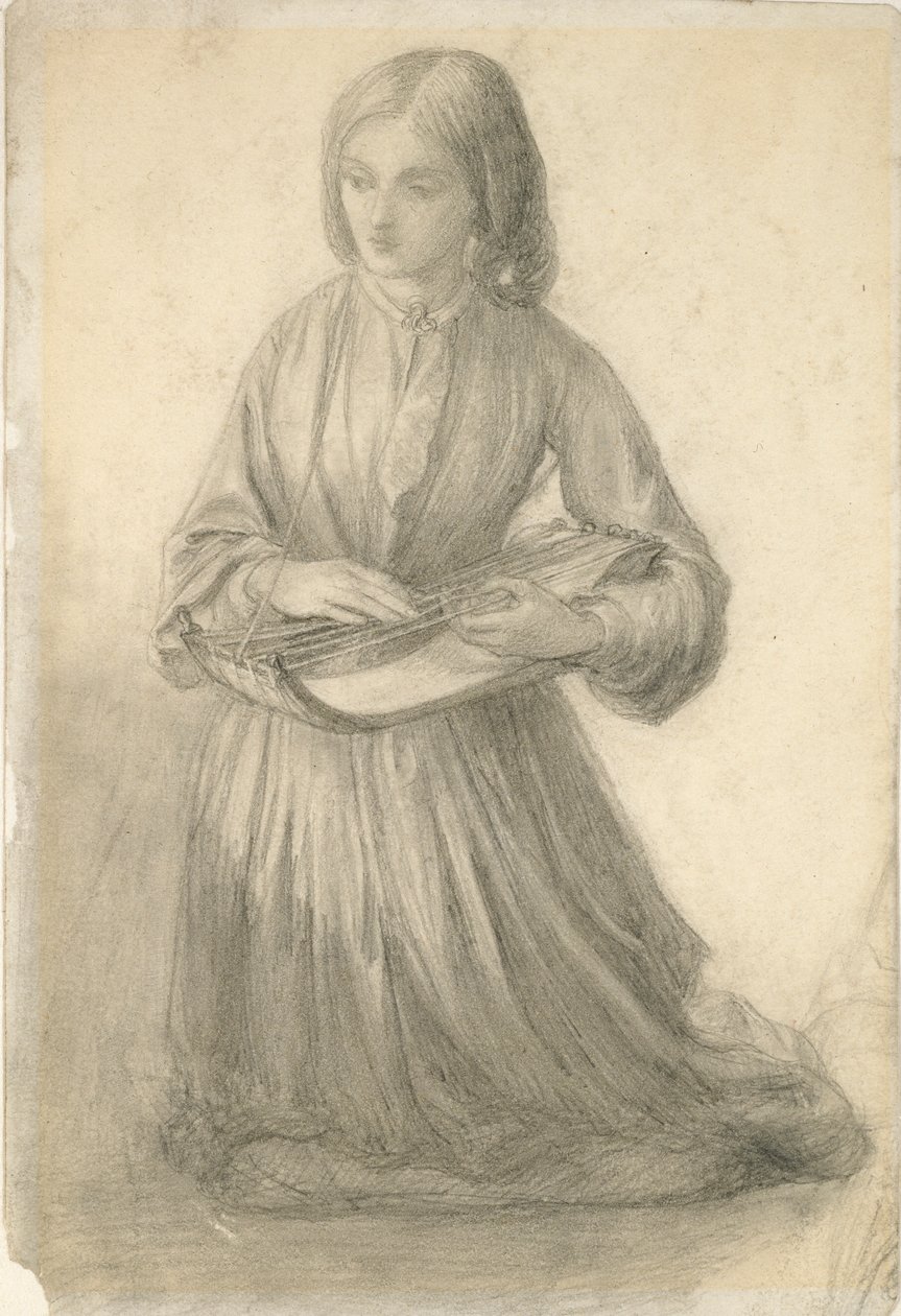 Elizabeth Siddal grająca na instrumencie strunowym, c1852 autorstwa Dante Gabriel Rossetti