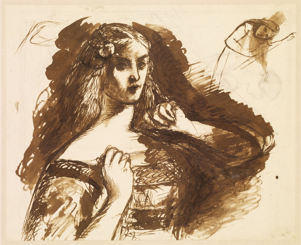 Półdługi szkic młodej kobiety autorstwa Dante Gabriel Rossetti