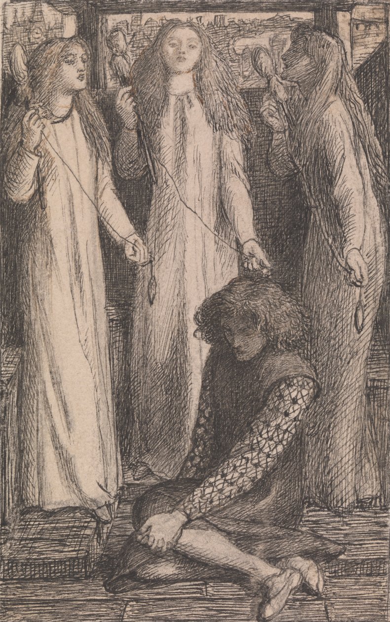 Ilustracja do Dziewic z Elfen-Mere autorstwa Dante Gabriel Rossetti