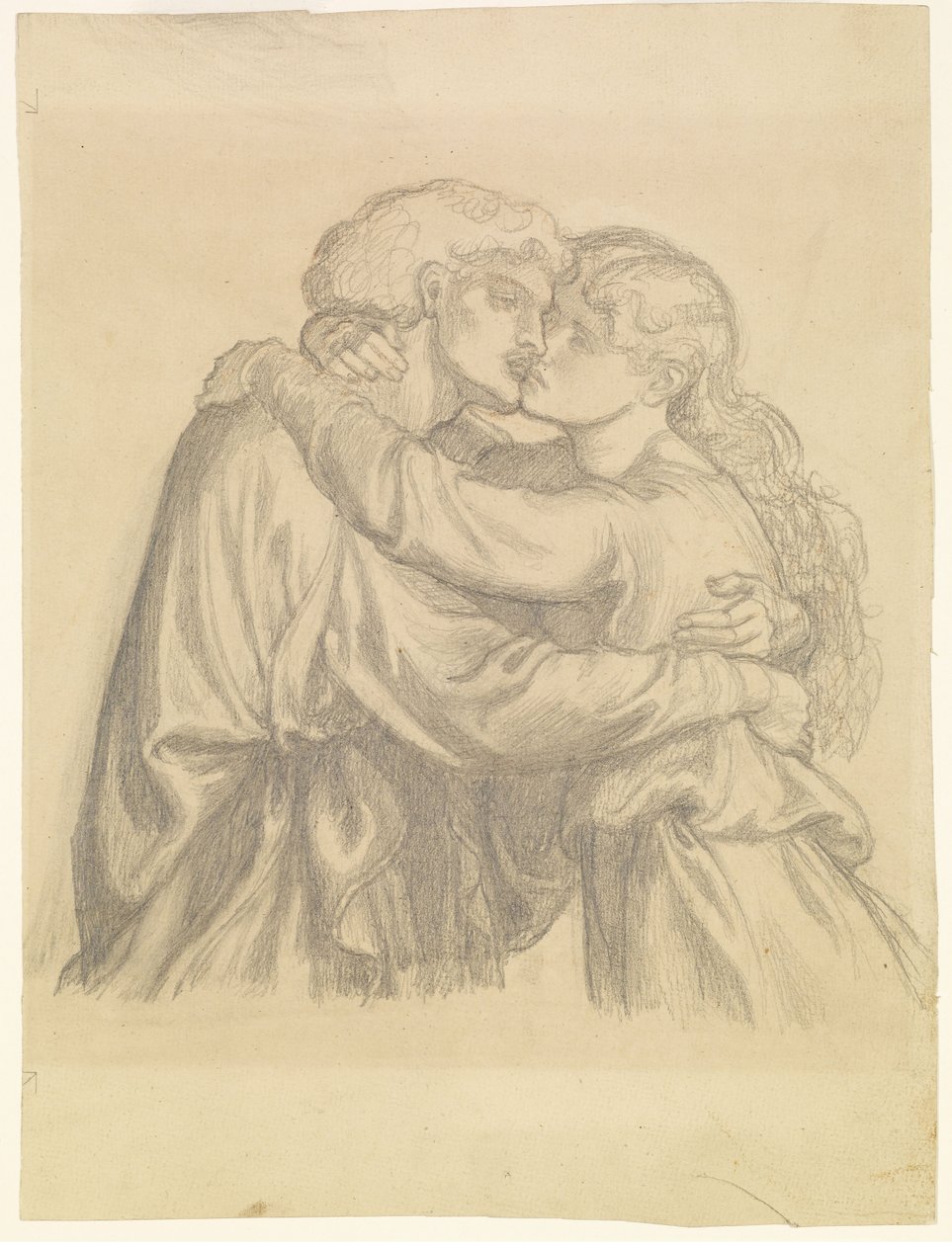 Błogosławiona Damozel - Studium dwóch obejmujących się kochanków autorstwa Dante Gabriel Rossetti