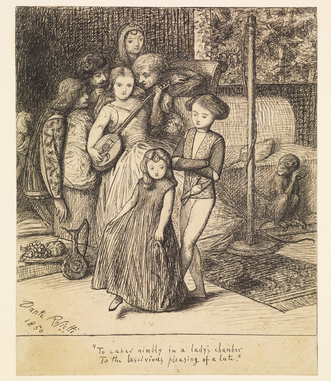 Żwawo tańczyć w komnacie damy przy zmysłowej przyjemności lutni autorstwa Dante Gabriel Rossetti