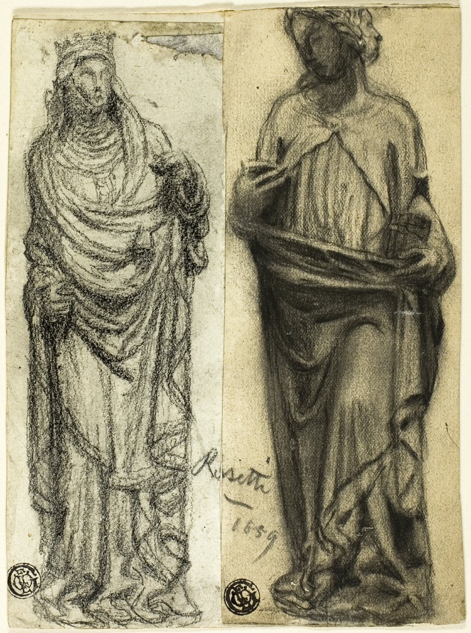 Dwa studia o rzeźbie średniowiecznej autorstwa Dante Gabriel Rossetti