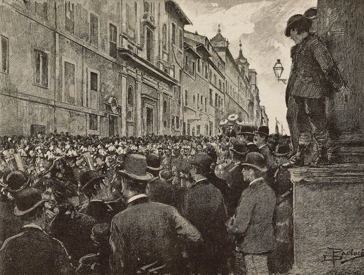 Pogrzeb Agostino Bertaniego (1812-1886), włoski patriota i polityk, Rzym, Włochy, rysunek: Dante Paolocci, rycina z L