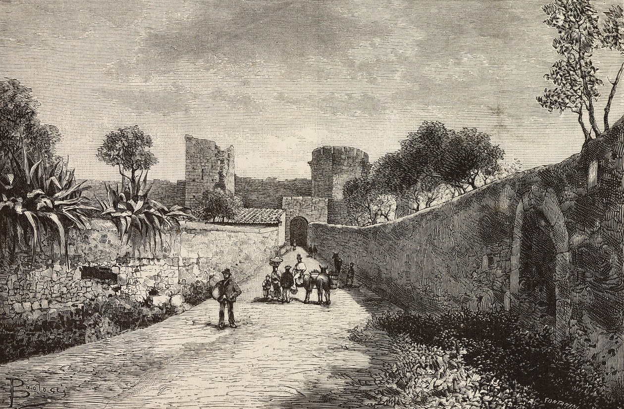 Brama Castello, Corneto Tarquinia, Włochy, rycina z rysunku Dantego Paolocciego, z L