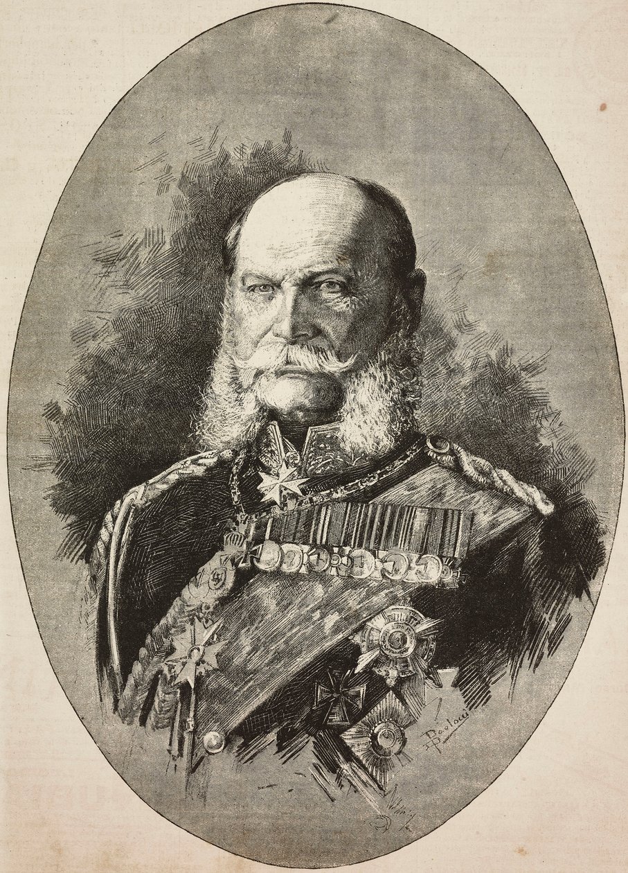 Cesarz Niemiec Wilhelm I (1797-1888) w 1887 r., rycina z rysunku Dantego Paolocciego, z L