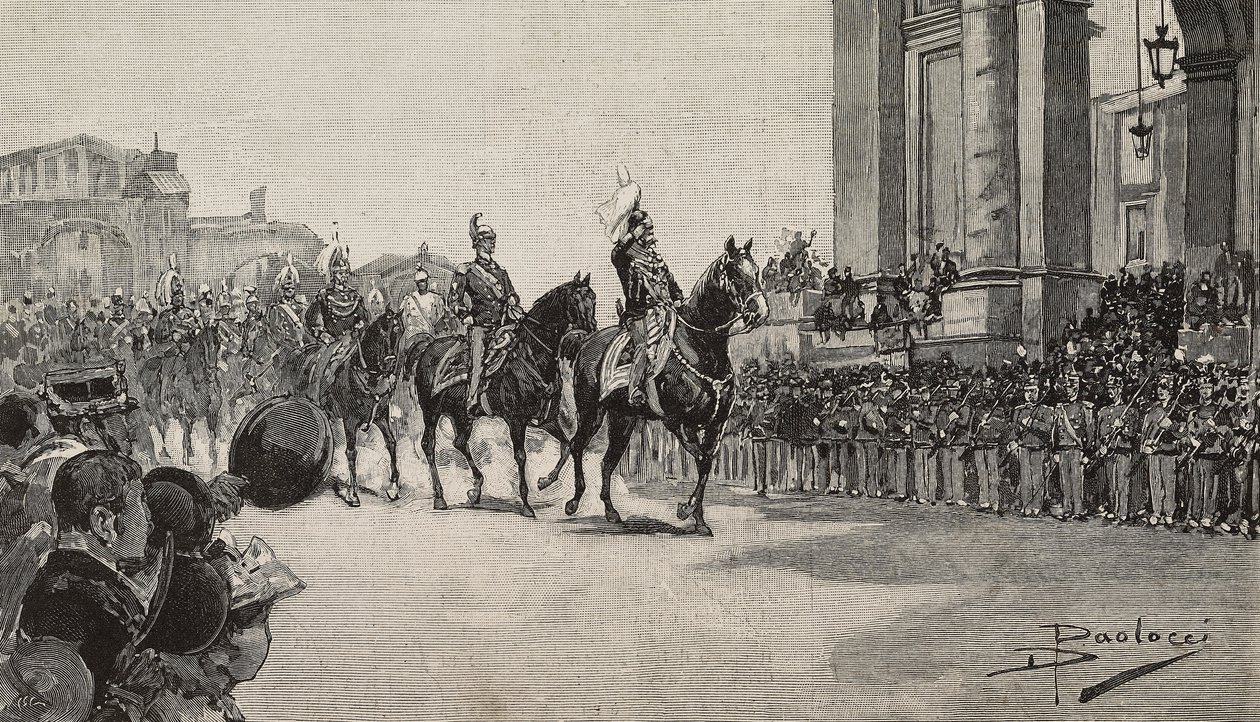 Parada wojskowa w Makau z okazji urodzin króla Umberto I, 14 marca autorstwa Dante Paolocci