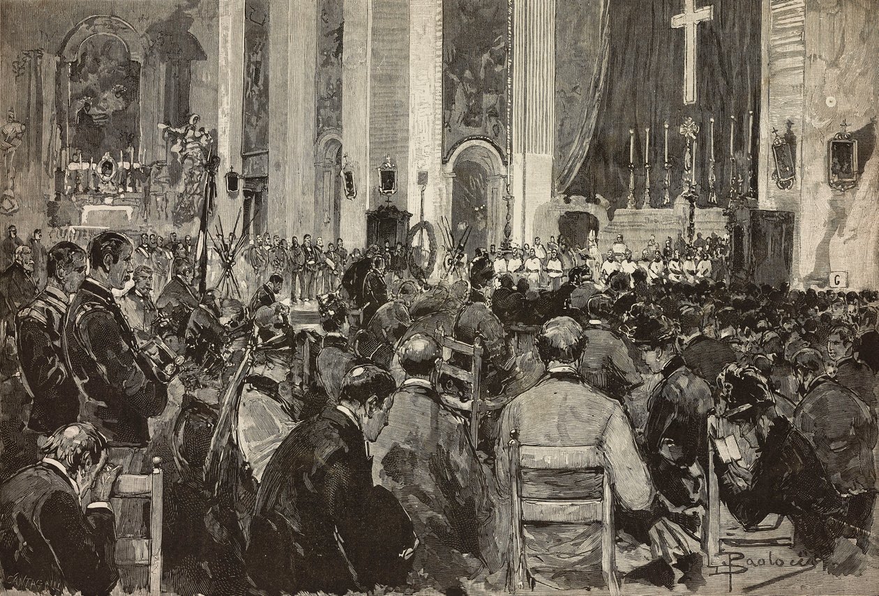 Pochówki za zmarłych w Dogali w kościele Sant Andrea della Valle w Rzymie, rycina z rysunku Dantego Paolocciego, z L