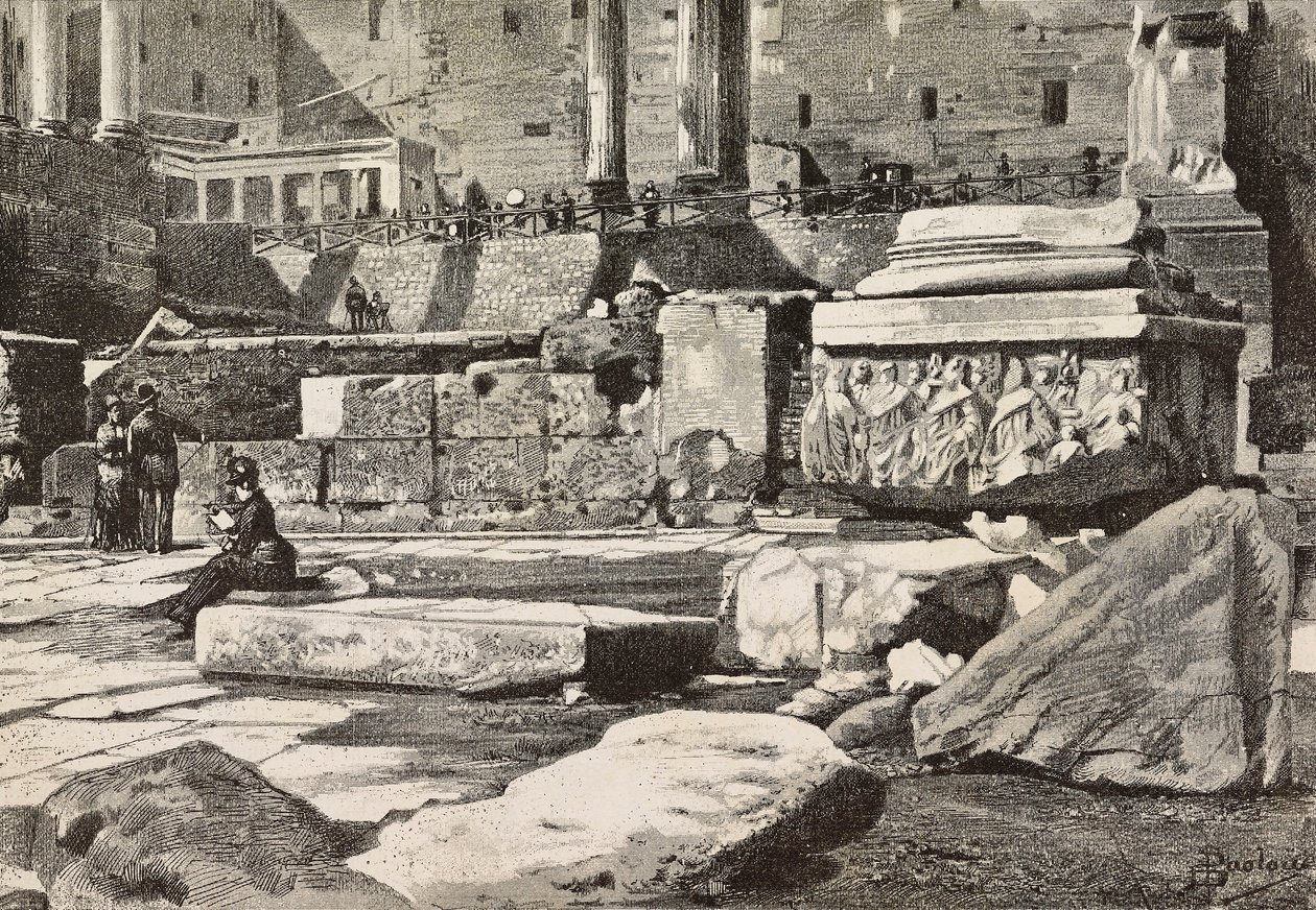 Platformy na Forum Romanum, Rzym, Włochy, rycina na podstawie rysunku Dantego Paolocciego, z L