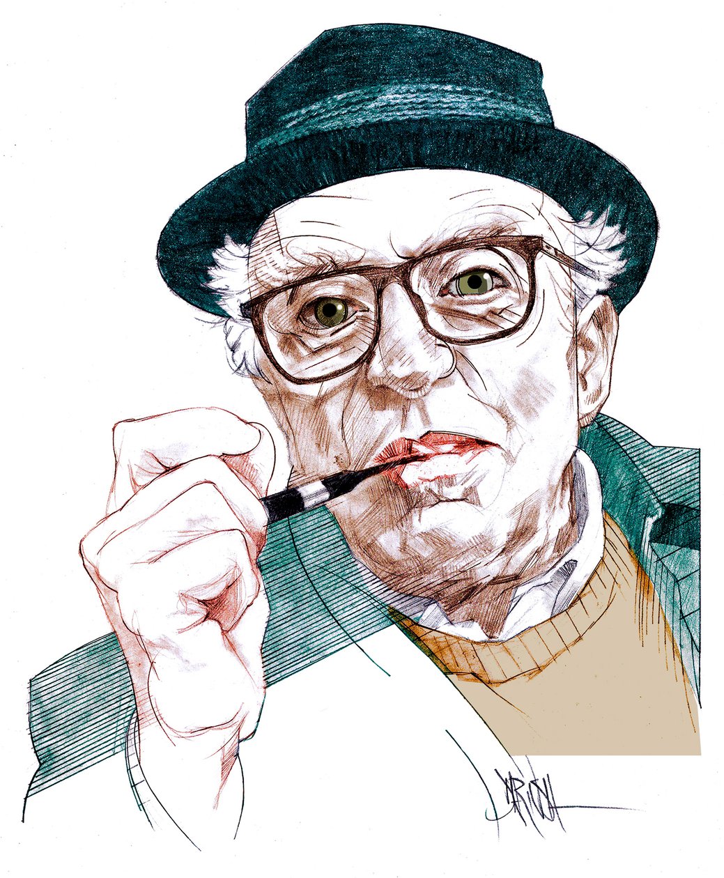 Luigi Malerba, 2020 (cyfrowy rysunek ołówkiem) autorstwa Dariush Radpour