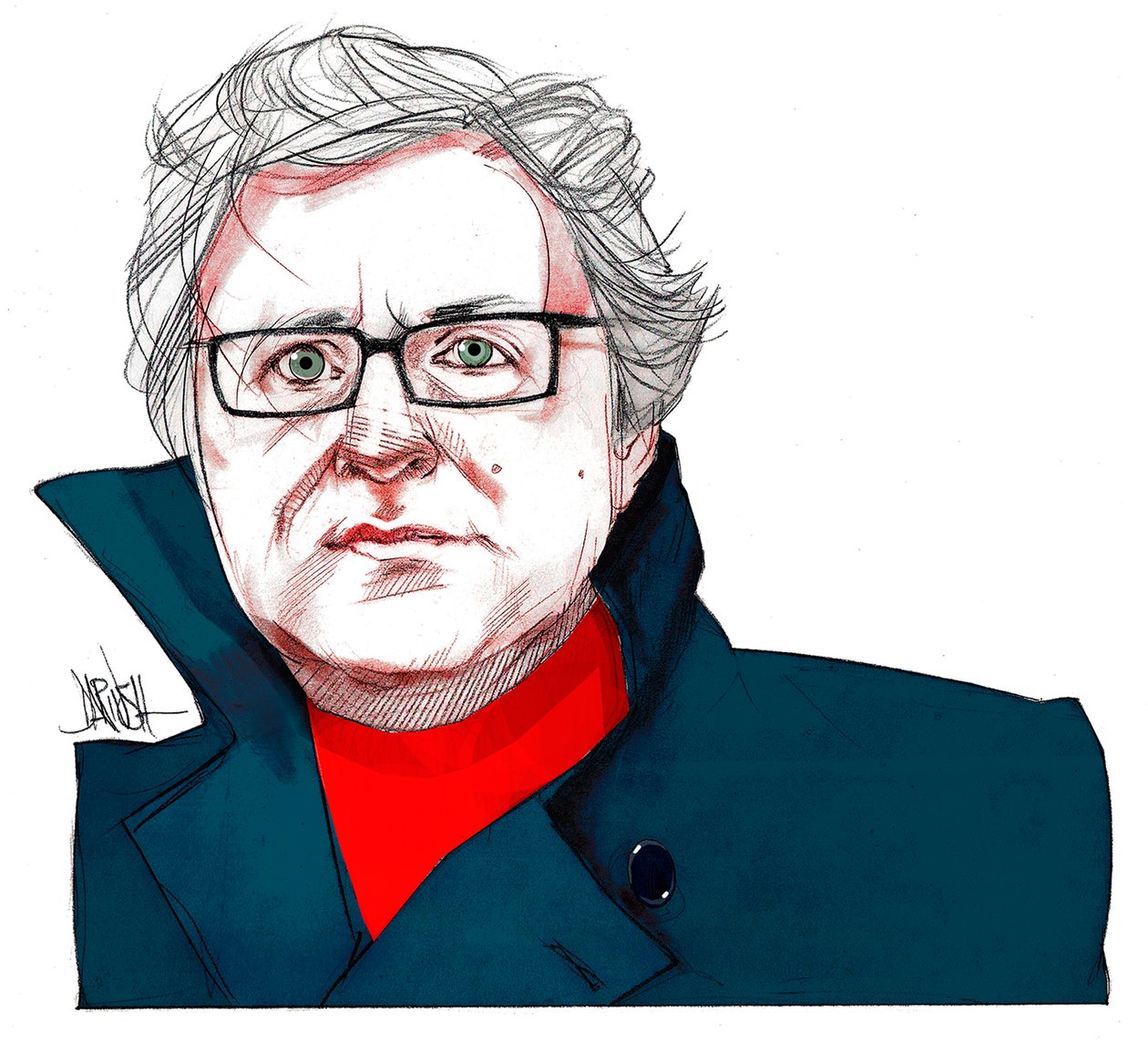 Michel Onfray (cyfrowy rysunek ołówkiem) autorstwa Dariush Radpour