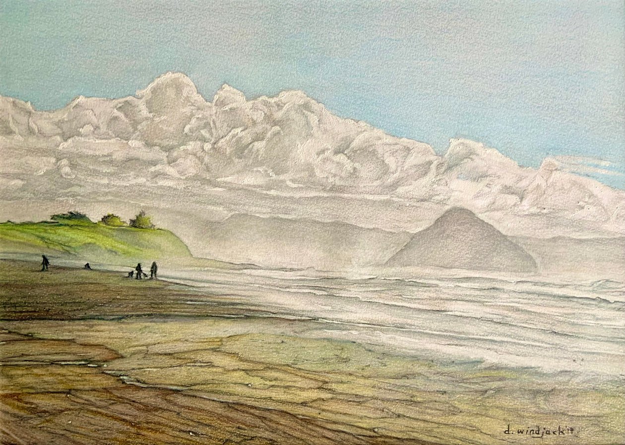 California Coastline, 2017 (ołówek, tusz i akryl na papierze) autorstwa Darrell Windjack