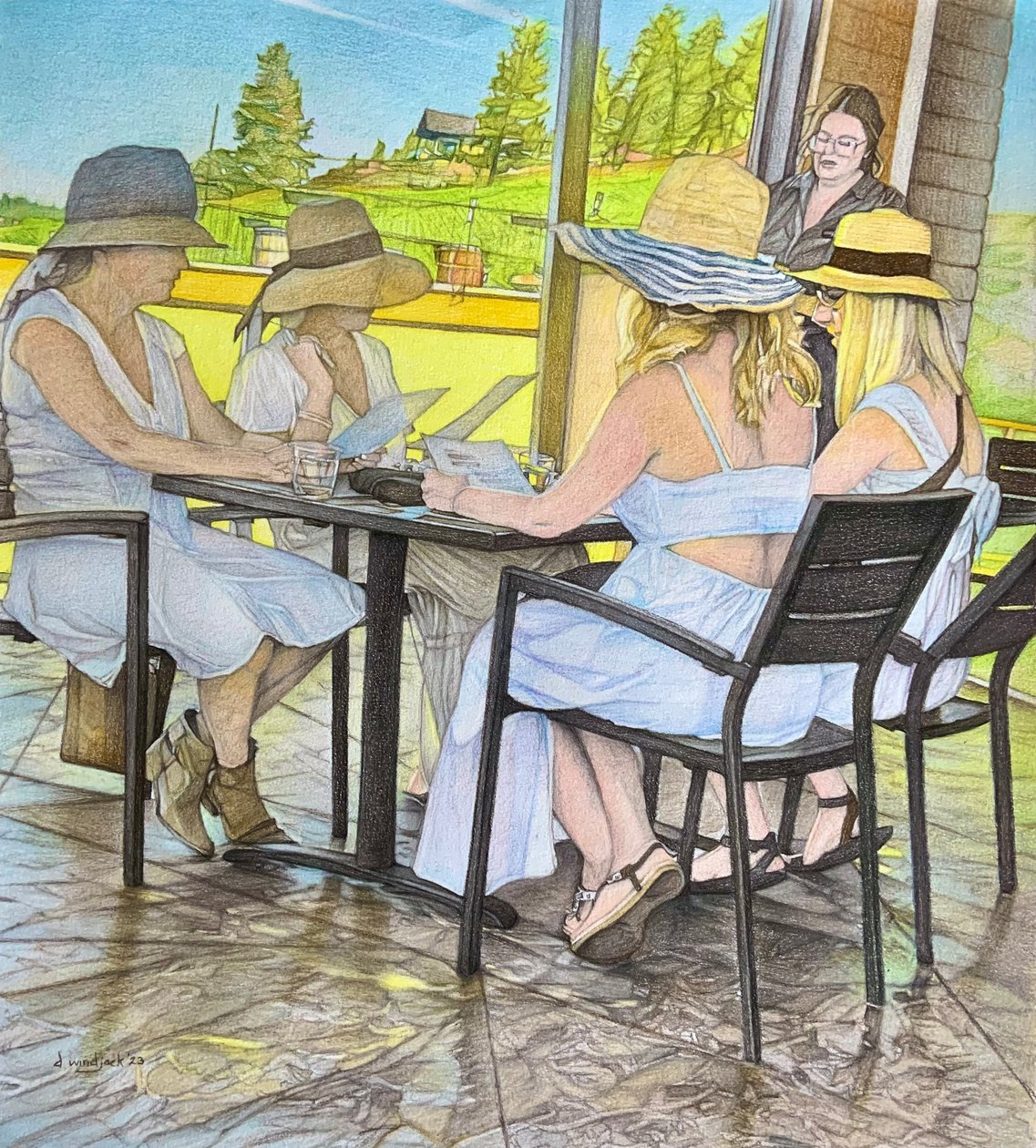 Ladies Who Lunch, 2023 (ołówek na papierze) autorstwa Darrell Windjack