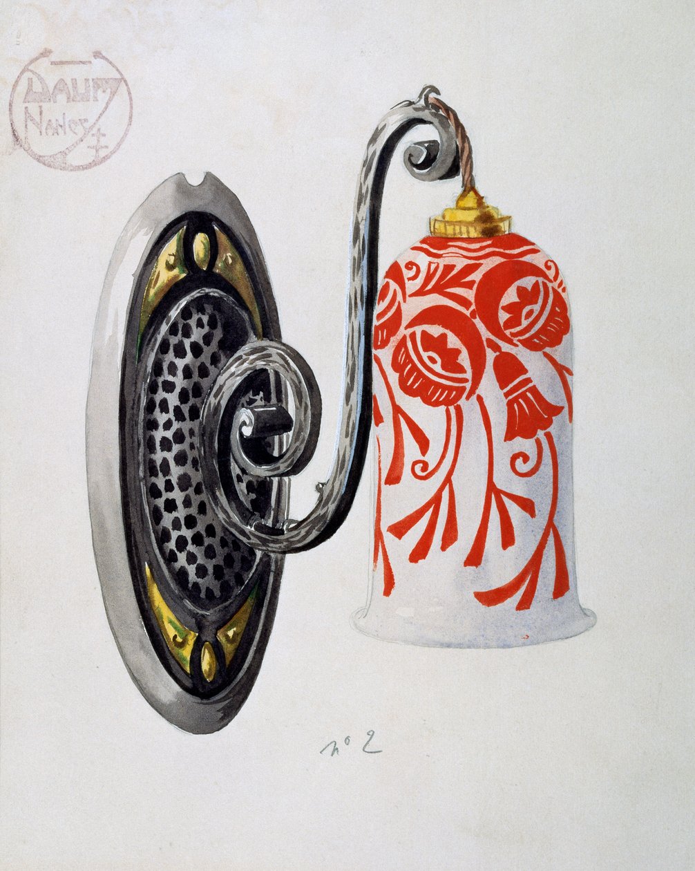 Model secesyjnej lampy ściennej nr 2 z fabryki Daum Brothers w Nancy, gwasz, Francja, XX w. autorstwa Daum Freres