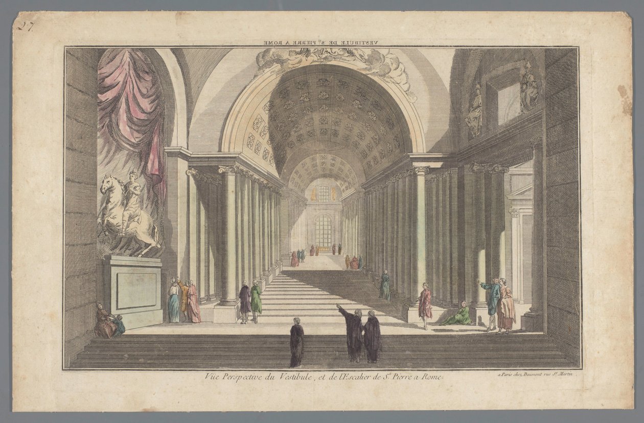 Widok na przedsionek i klatkę schodową Bazyliki św. Piotra w Rzymie Vestibule de St. Pierre a Rome / Vue Perspective du Vestibule, et de l