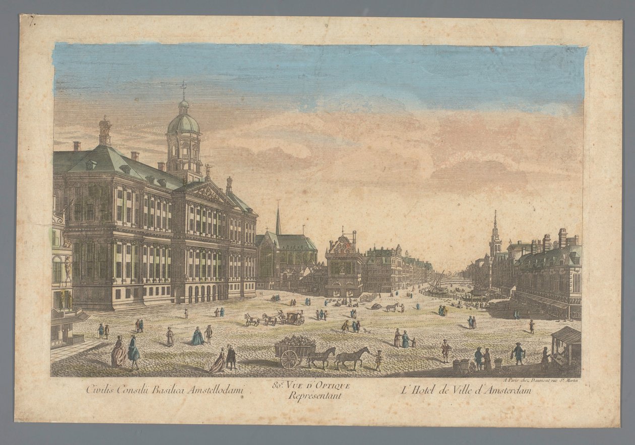 Widok na ratusz na placu Dam w Amsterdamie Bazylika Civilis Consilu Amstellodami / So.e Vue D