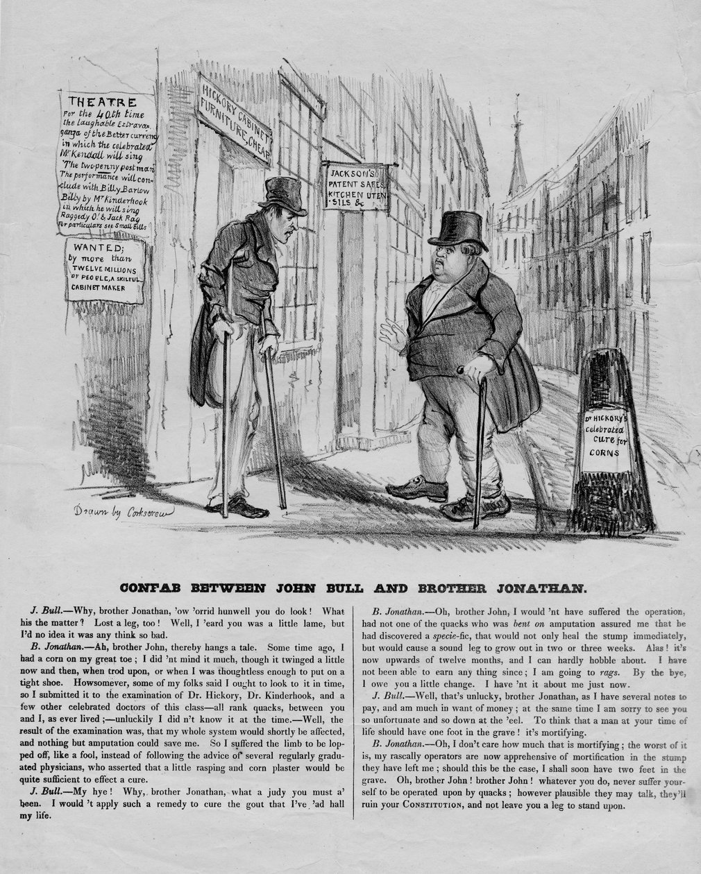Confab między Johnem Bullem a bratem Jonathanem, c.1836 autorstwa David Claypoole Johnston