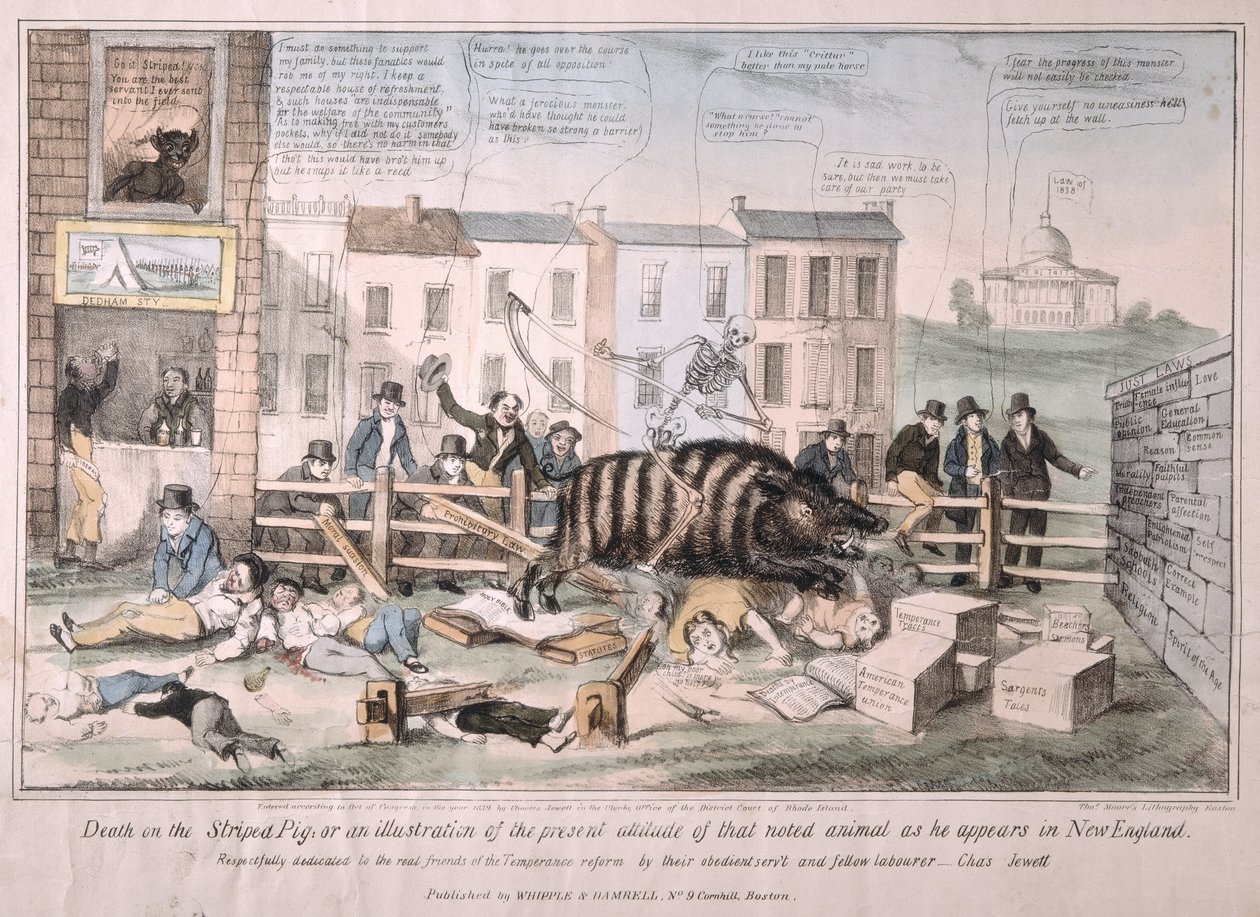 Śmierć na pasiastej świni, 1839 autorstwa David Claypoole Johnston