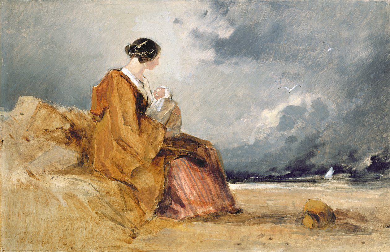 Matka i dziecko na plaży autorstwa David Cox