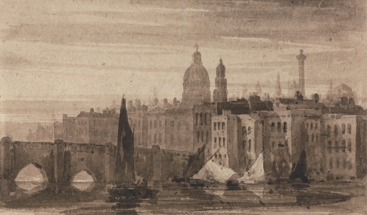 Old London Bridge i katedra św. Pawła z Tamizy autorstwa David Cox