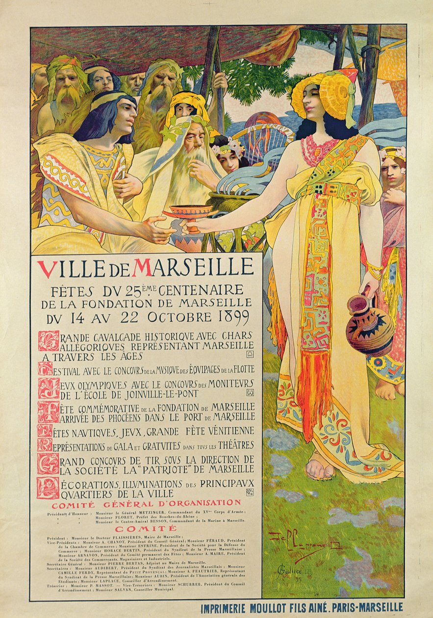 Plakat stworzony dla upamiętnienia założenia Marsylii, sztychowany przez A. Gallice, 1899 autorstwa David Dellepiane