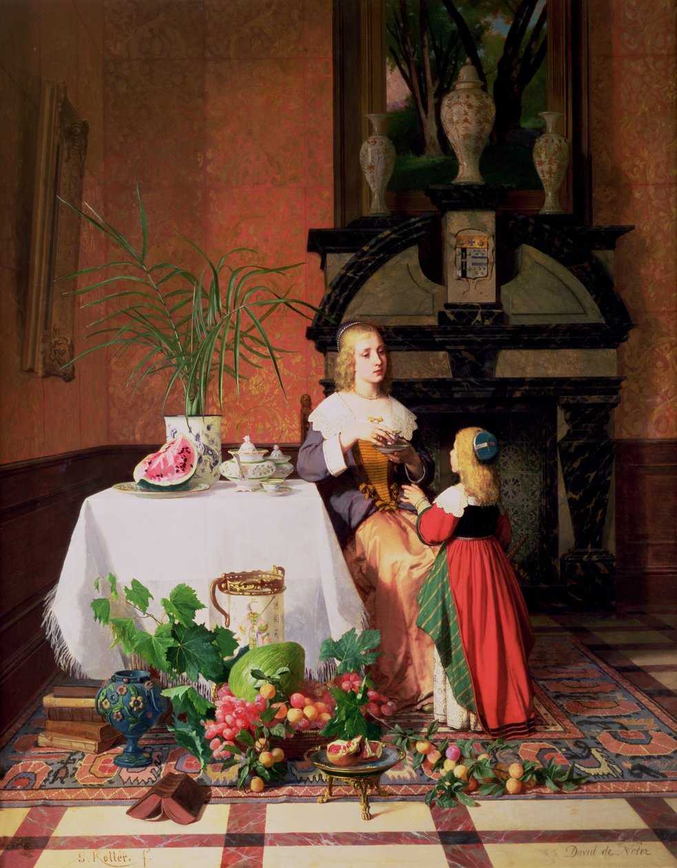 Wnętrze z figurami i owocami (olej) autorstwa David Emil Joseph de Noter